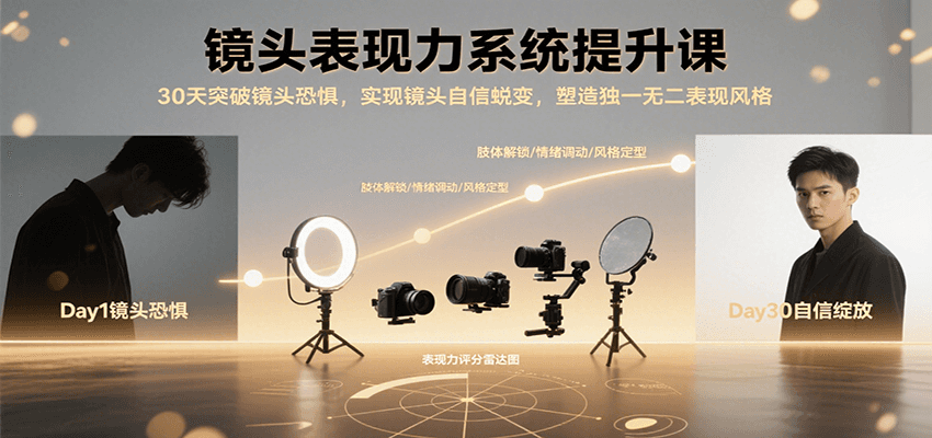 镜头表现力系统提升课，30天突破镜头恐惧实现自信蜕变，塑造独一无二表现风格-出门会
