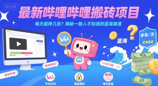 最新哔哩哔哩上B站搬砖项目，每天能挣几张？揭秘一般人不知道的蓝海赛道-出门会