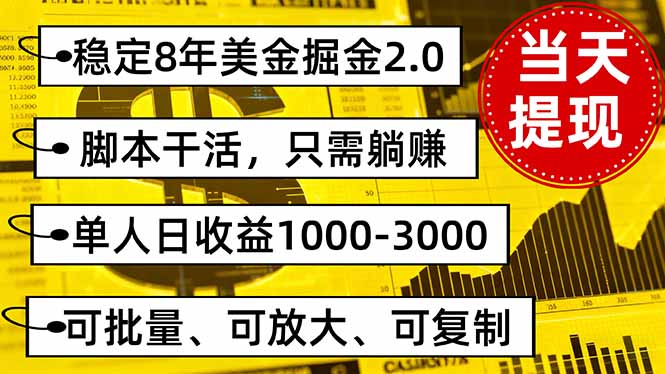 稳定8年美金掘金2.0脚本干活，只需躺赚。单人日收益1000-3000可批量、...-出门会