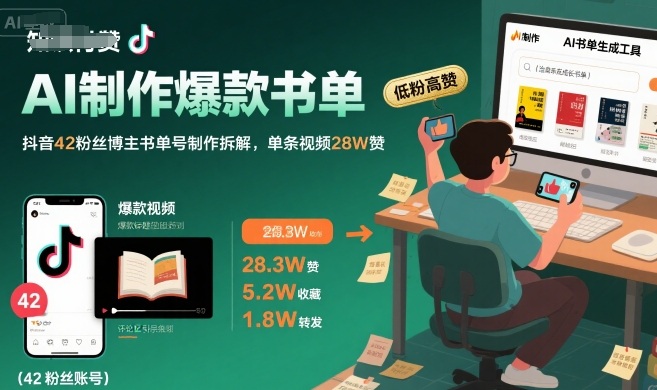 AI制作爆款书单，抖音42粉丝博主书单号制作拆解，单条视频28W赞-出门会