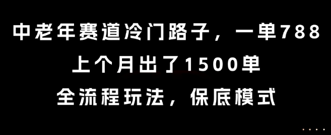 中老年赛道冷门路子，一单788，上个月出了1500单，全流程玩法，保底模式【揭秘】-出门会