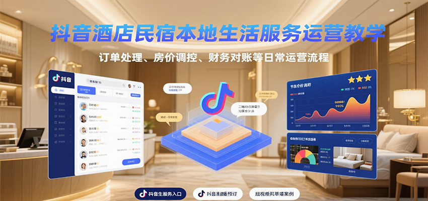 抖音酒店民宿本地生活服务运营教学，订单处理、房价调控、财务对账等日常运营流程-出门会