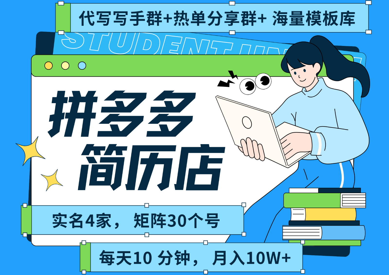 拼多多电商 拼多多 虚拟资料 简历 海报代写 全SOP流程 毫无保留分享(含后端资料)-出门会