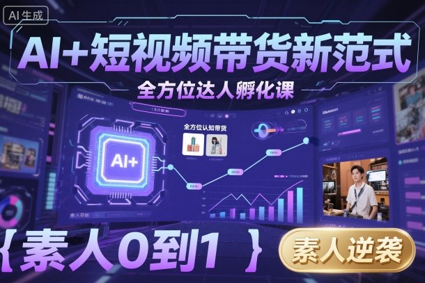 AI+短视频带货新范式全方位达人孵化课，素人也可以从0到1，全方位认知短视频带货-出门会