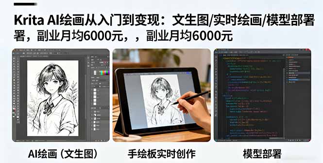 Krita AI绘画从入门到变现：文生图/实时绘画/模型部署，副业月均6000元-出门会