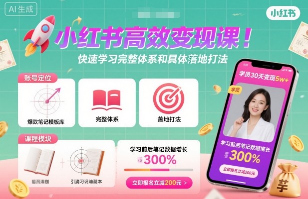 小红书高效变现课，快速学习小红书完整体系和具体落地打法-出门会