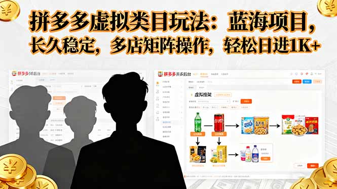 拼多多虚拟类目玩法，蓝海项目，长久稳定，多店矩阵操作，轻松日进1K+-出门会