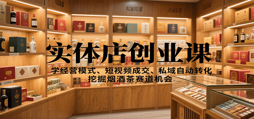实体店创业课：学经营模式、短视频成交、私域自动转化，挖掘烟酒茶赛道机会-出门会