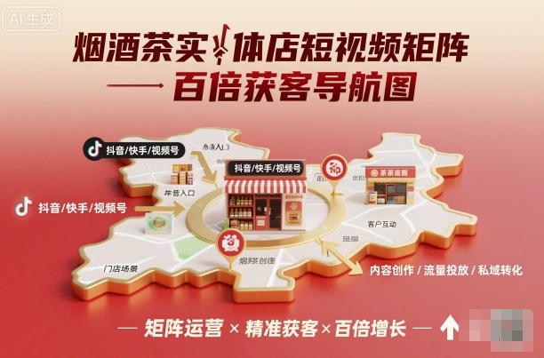 烟酒茶实体店短视频矩阵百倍获客导航图-出门会