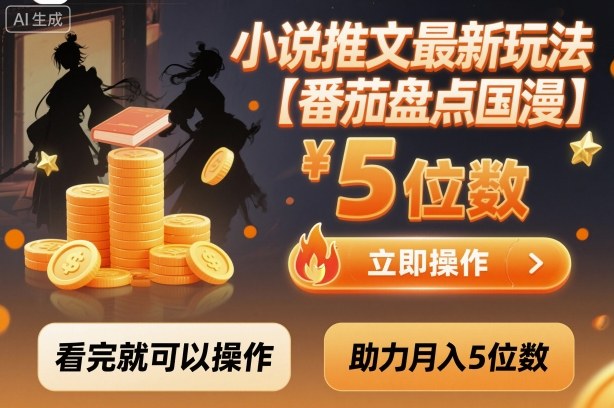 小说推文最新玩法，助力月入5位数【番茄盘点国漫】玩法，看完就可以操作-出门会