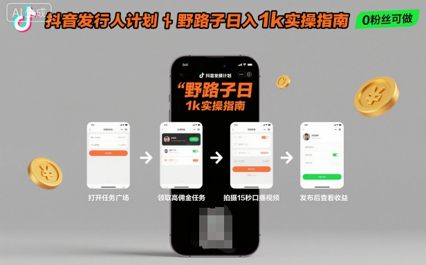 抖音发行人计划全新野路子玩法，随时随地，只要有手机，就能操作，日入1k+【揭秘】-出门会