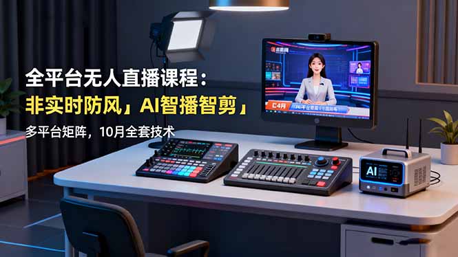 全平台无人直播课程：非实时防风＋AI智播智剪＋多平台矩阵，10月全套技术-出门会