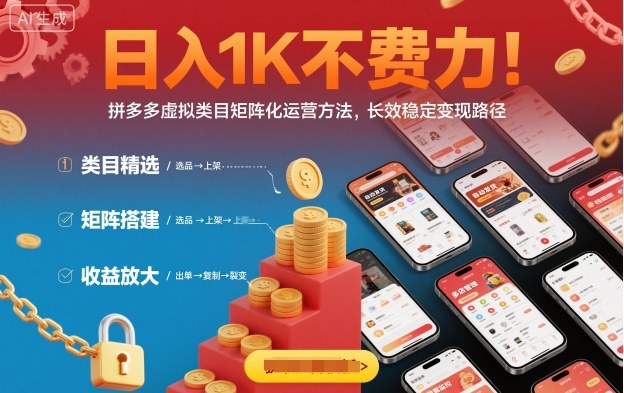 日入1K不费力！拼多多虚拟类目矩阵化运营方法，长效稳定变现路径-出门会