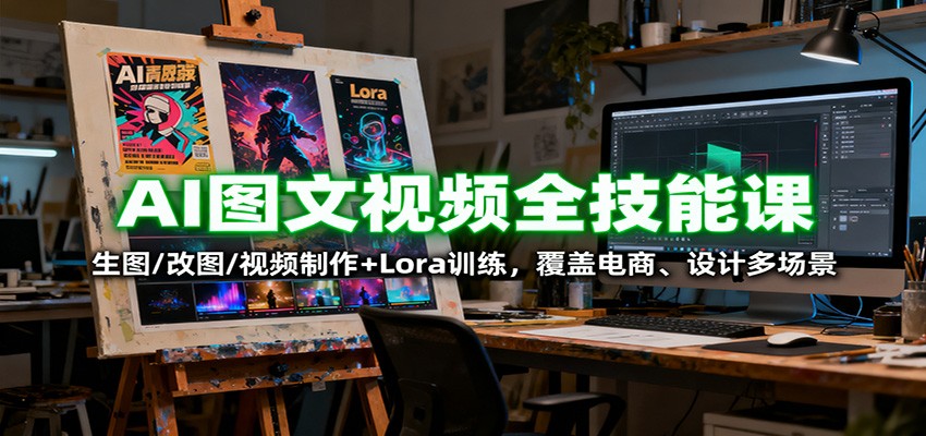 AI图文视频全技能课：生图/改图/视频制作+Lora训练，覆盖电商 、设计多场景-出门会