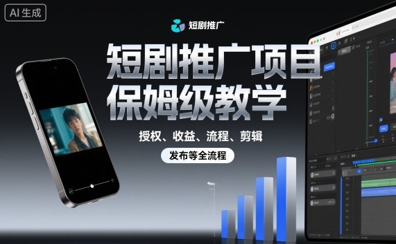 短剧推广项目保姆级教学，授权、收益、流程、剪辑，发布等全流程-出门会