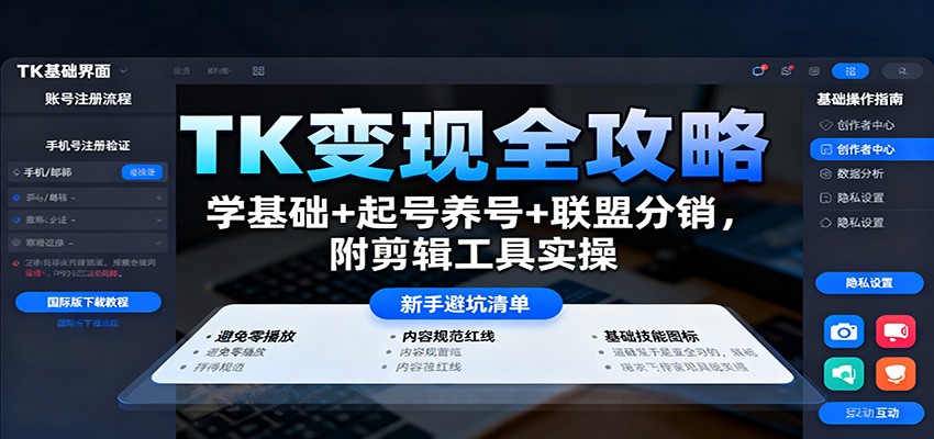 TK变现全攻略：学基础+起号养号+联盟分销，附剪辑工具实操-出门会