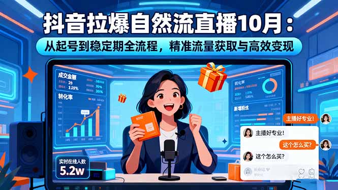 抖音拉爆自然流直播10月：从起号到稳定期全流程，精准流量获取与高效变现-出门会