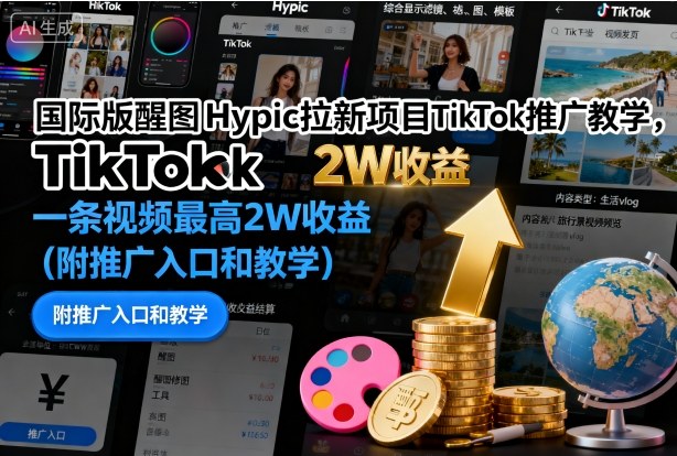 国际版醒图Hypic拉新项目TikTok推广教学，一条视频最高2W收益(附推广入口和教学)-出门会