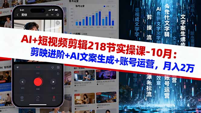 AI+短视频剪辑218节实操课-10月：剪映进阶+AI文案生成+账号运营，月入2万-出门会