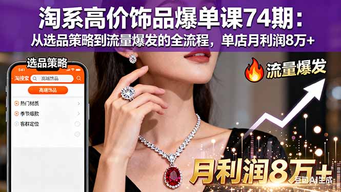 淘系高价饰品爆单课74期：从选品策略到流量爆发的全流程，单店月利润8万+-出门会