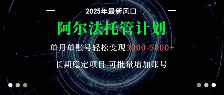 阿尔法托管计划 单账号月入3000-5000，长期稳定项目，新手小白轻松上手。-出门会