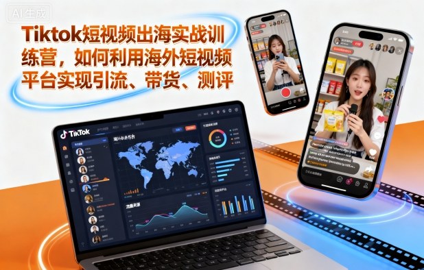 Tiktok短视频出海实战训练营，如何利用海外短视频平台实现引流、带货、测评-出门会
