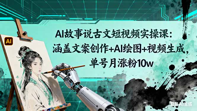 AI故事说古文短视频实操课：涵盖文案创作+AI绘图+视频生成，单号月涨粉10w-出门会