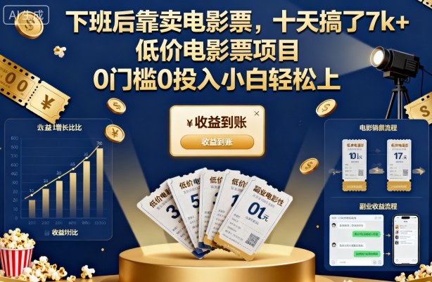 下班后靠卖电影票，十天搞了7k+，低价电影票项目，0门槛0投入小白轻松上手【揭秘】-出门会