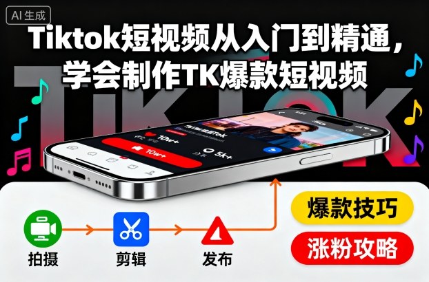 Tiktok短视频从入门到精通，学会制作TK爆款短视频-出门会