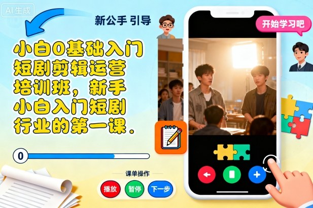 小白0基础入门短剧剪辑运营培训班，新手小白入门短剧行业的第一课-出门会