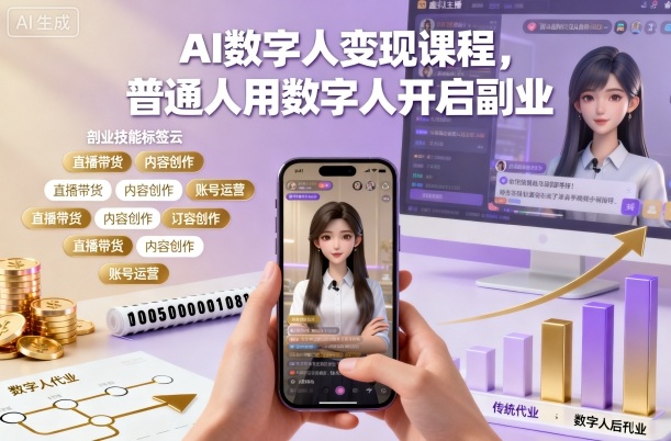 AI数字人变现课程，普通人用数字人开启副业-出门会